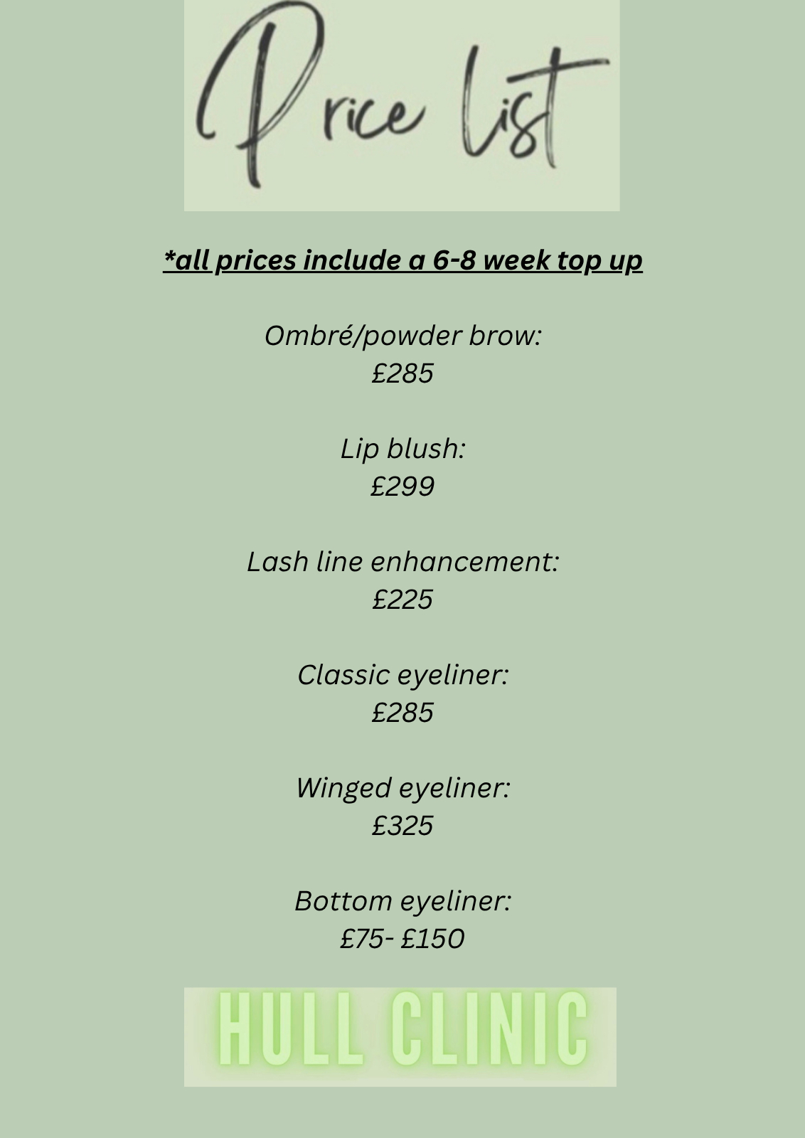 PRICE LIST Hull PRICE LIST Hull